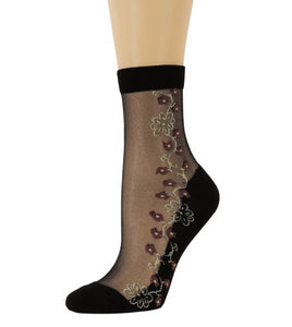 Maroon Flowers Sheer Socks - Global Trendz Fashion®