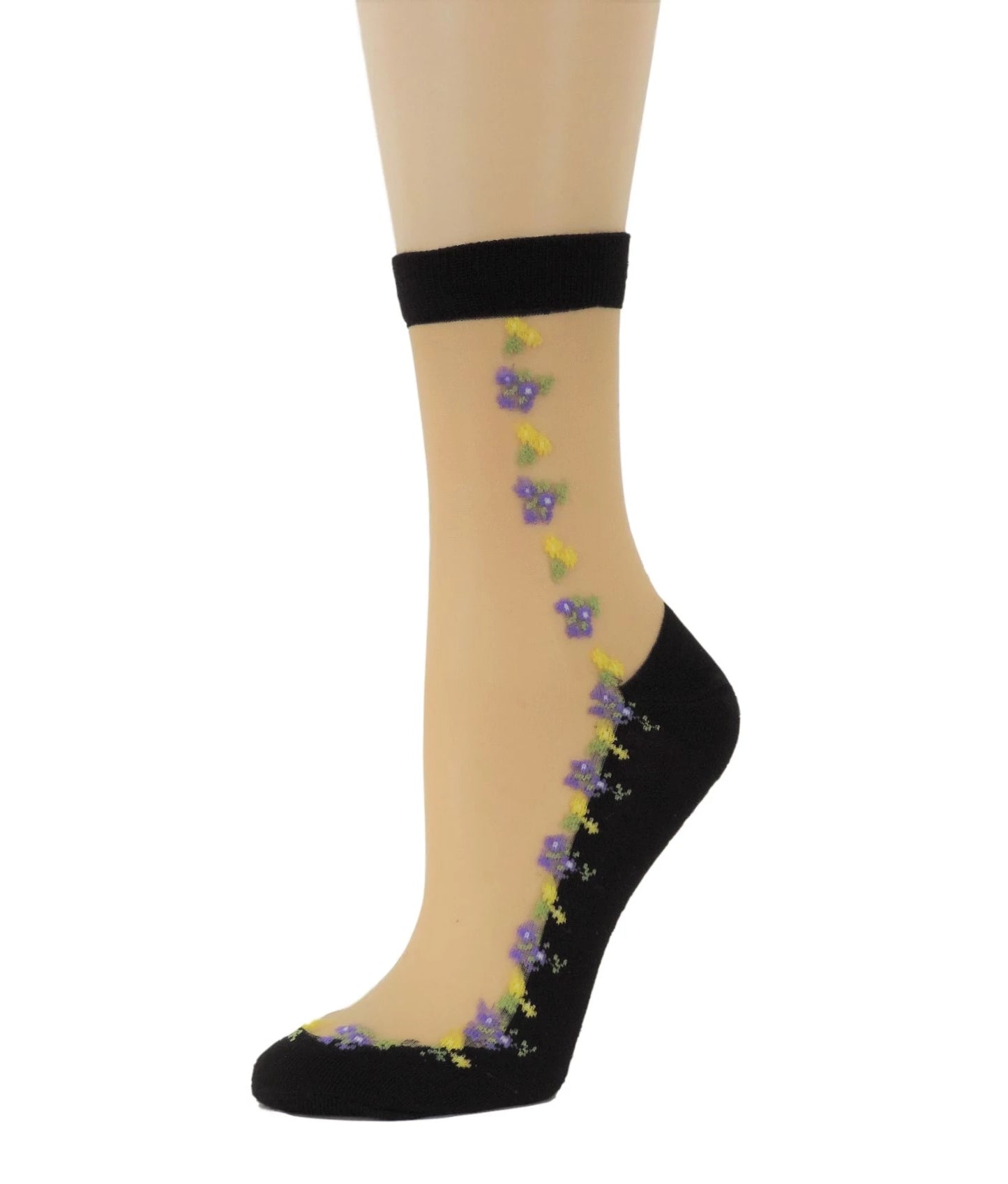 Purple Yellow Flowers Sheer Socks - Global Trendz Fashion®
