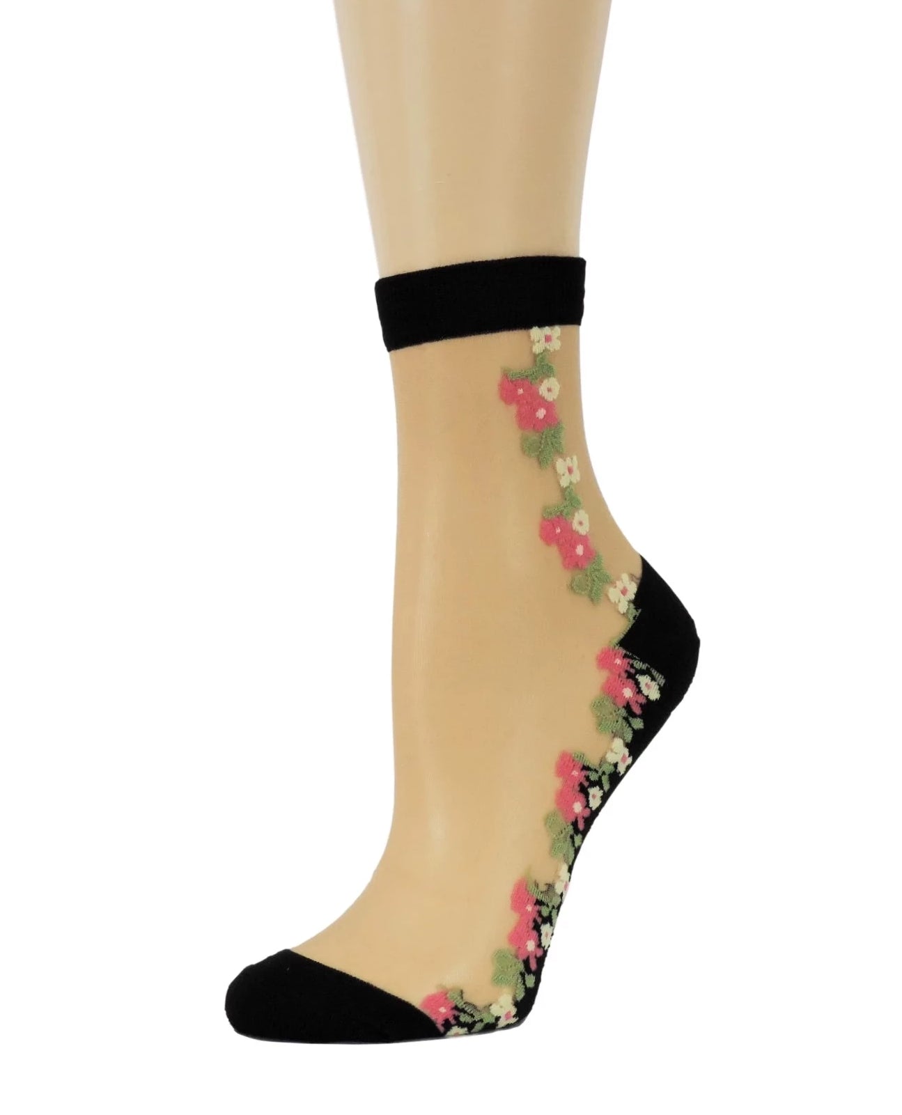 Sharp Pink/Yellow Flowers Sheer Socks - Global Trendz Fashion®