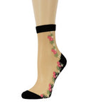 Sharp Pink/Yellow Flowers Sheer Socks - Global Trendz Fashion®