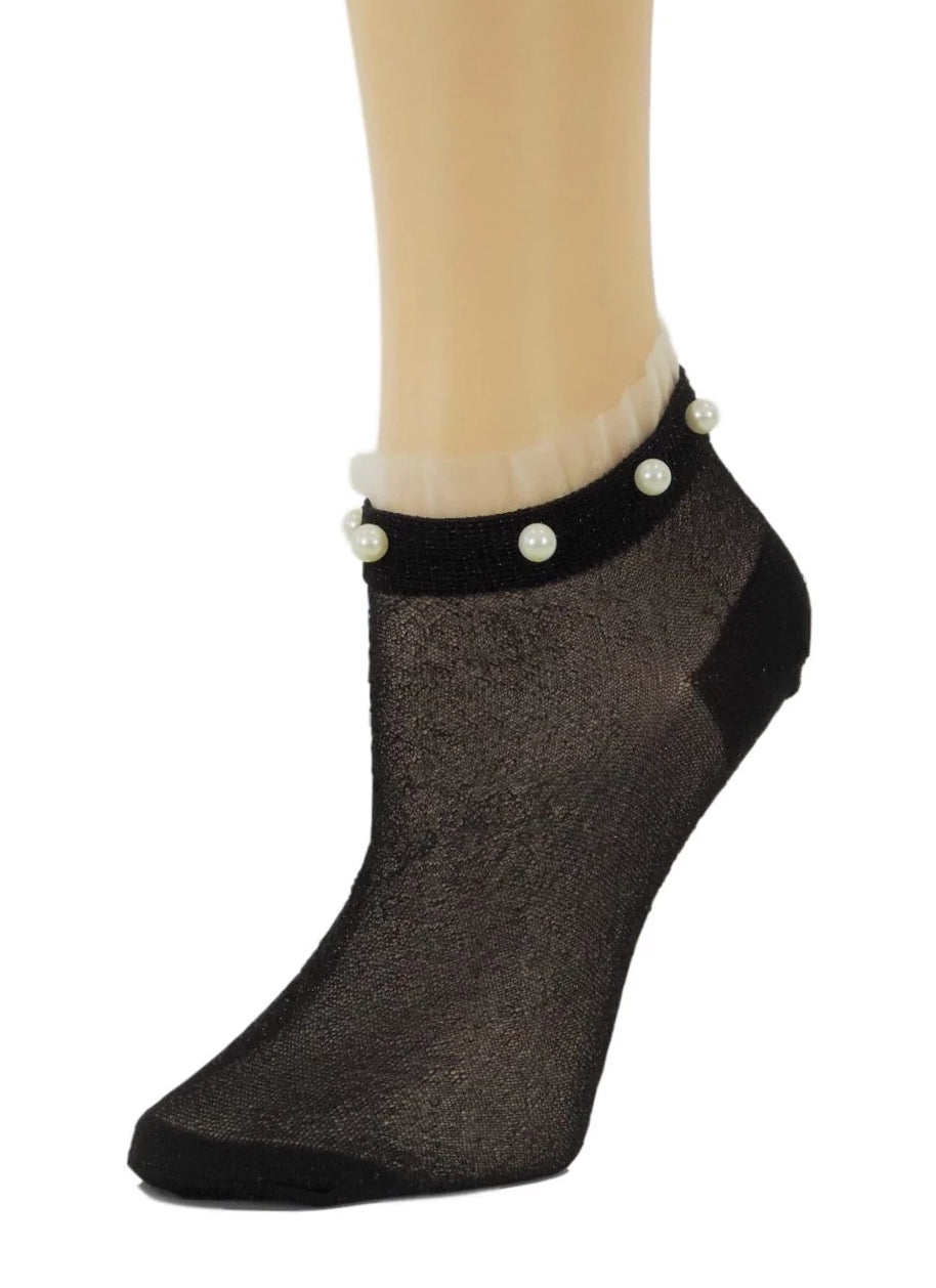 Stunning Pearls Light Black Glitter Socks - Global Trendz Fashion®