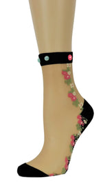 Sharp Pink/Yellow Flowers Custom Sheer Socks with beads - Global Trendz Fashion®