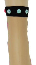 Sharp Pink/Yellow Flowers Custom Sheer Socks with beads - Global Trendz Fashion®