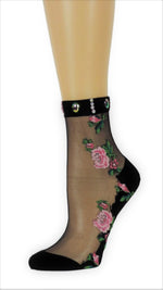 Two Peach Roses Custom Sheer Socks with beads - Global Trendz Fashion®