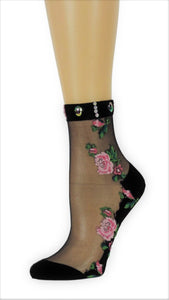 Two Peach Roses Custom Sheer Socks with beads - Global Trendz Fashion®