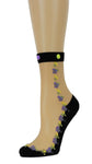 Purple Yellow Flowers Custom Sheer Socks with beads - Global Trendz Fashion®