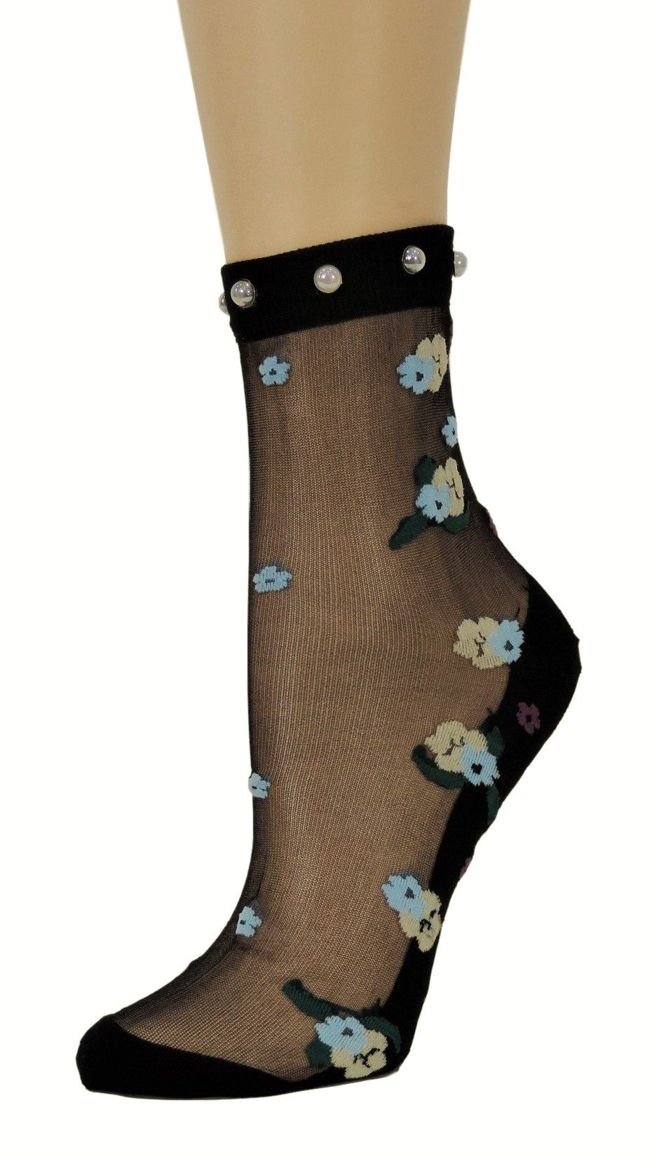 Dazzling Flowers Custom Sheer Socks with beads - Global Trendz Fashion®