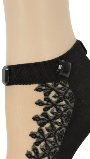 Sequence Black Floral Ankle Custom Sheer Socks with beads - Global Trendz Fashion®