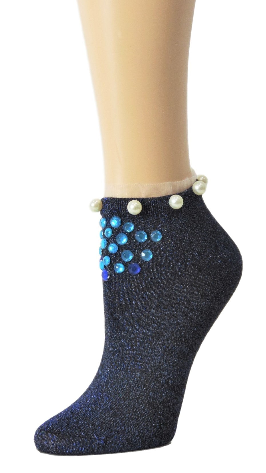Stunning Sea-Blue Custom Ankle Socks with crystals - Global Trendz Fashion®