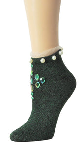 Stunning Green Custom Ankle Socks with crystals - Global Trendz Fashion®