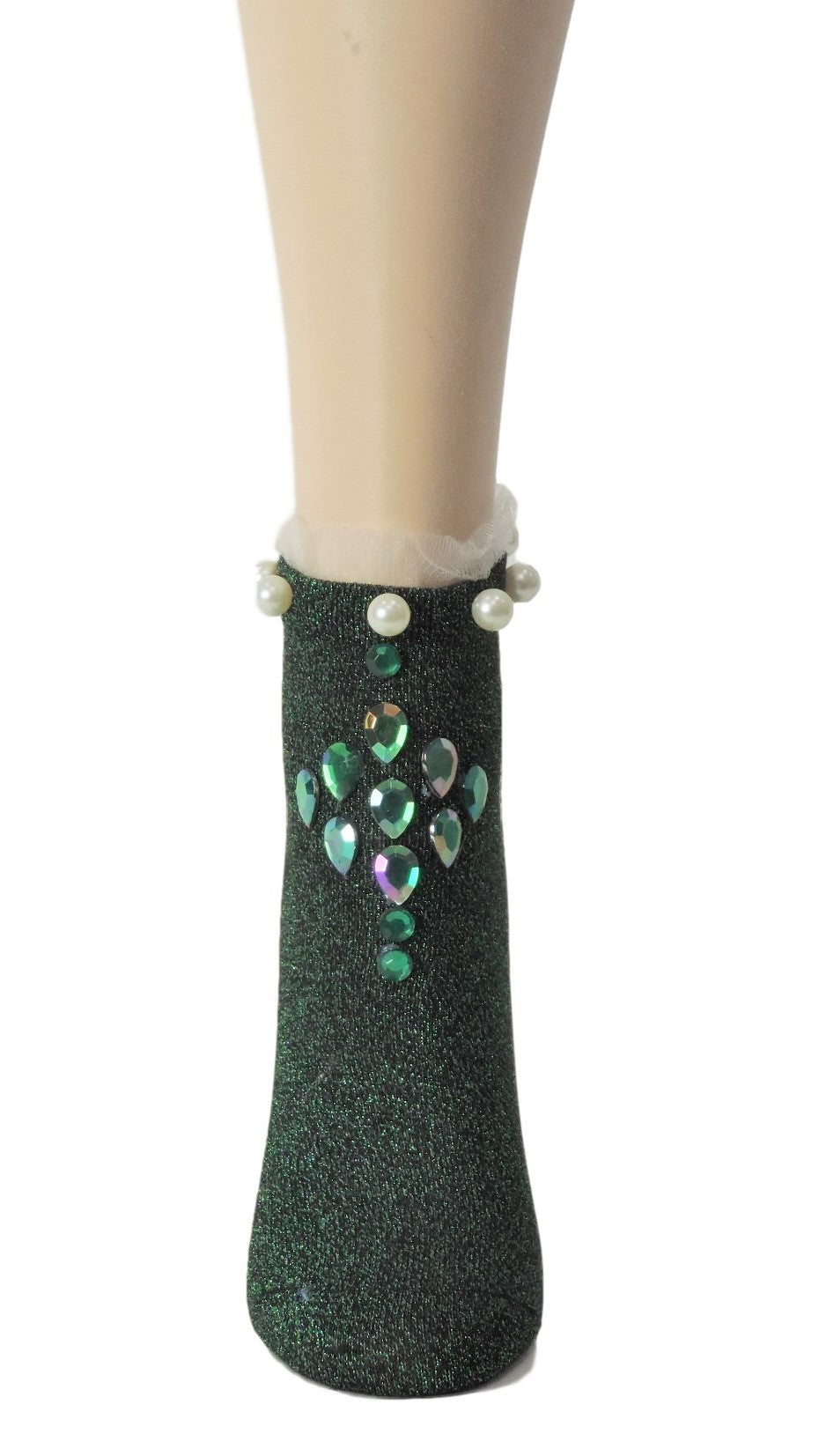 Stunning Green Custom Ankle Socks with crystals - Global Trendz Fashion®