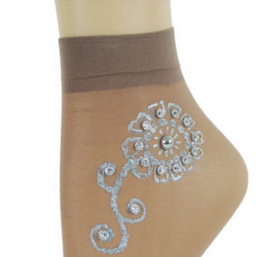 Silver Flower Henna Sheer Socks - Global Trendz Fashion®