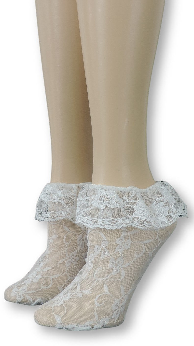 Ghost White Mesh Socks with edging lace - Global Trendz Fashion®