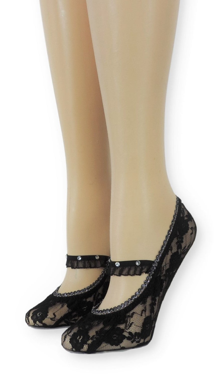 Black Ankle Mesh Socks with Frill strap - Global Trendz Fashion®