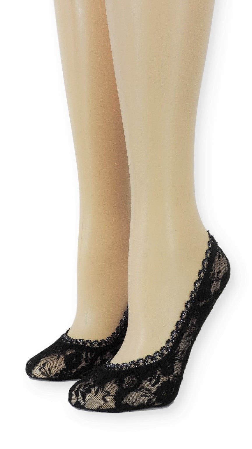 Black Ankle Mesh Socks with Glitter Lace - Global Trendz Fashion®