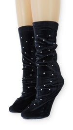 Ribbed Navy Velvet Socks with Beads - Global Trendz Fashion®