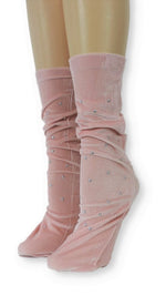 Ribbed Pink Velvet Socks with Beads - Global Trendz Fashion®