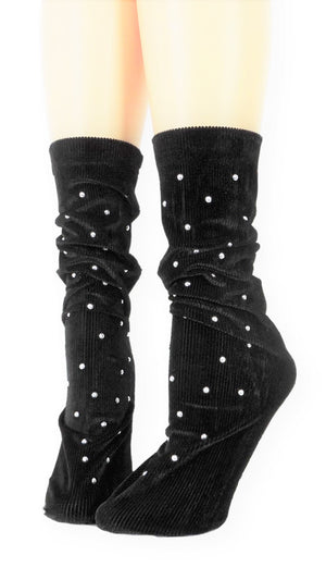 Ribbed Coal Velvet Socks with Beads - Global Trendz Fashion®