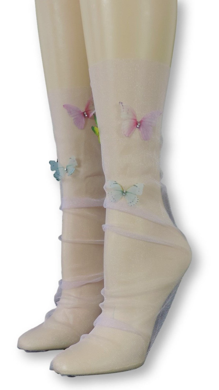 Pink Tulle Socks with Butterflies - Global Trendz Fashion®