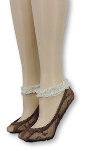 Brown Ankle Sheer Socks with Antique Lace - Global Trendz Fashion®