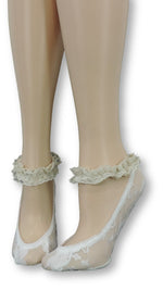 White Ankle Sheer Socks with Antique Lace - Global Trendz Fashion®