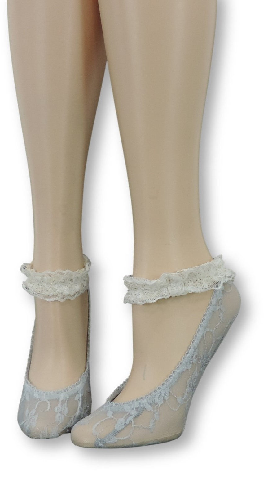 Grey Ankle Sheer Socks with Antique Lace - Global Trendz Fashion®