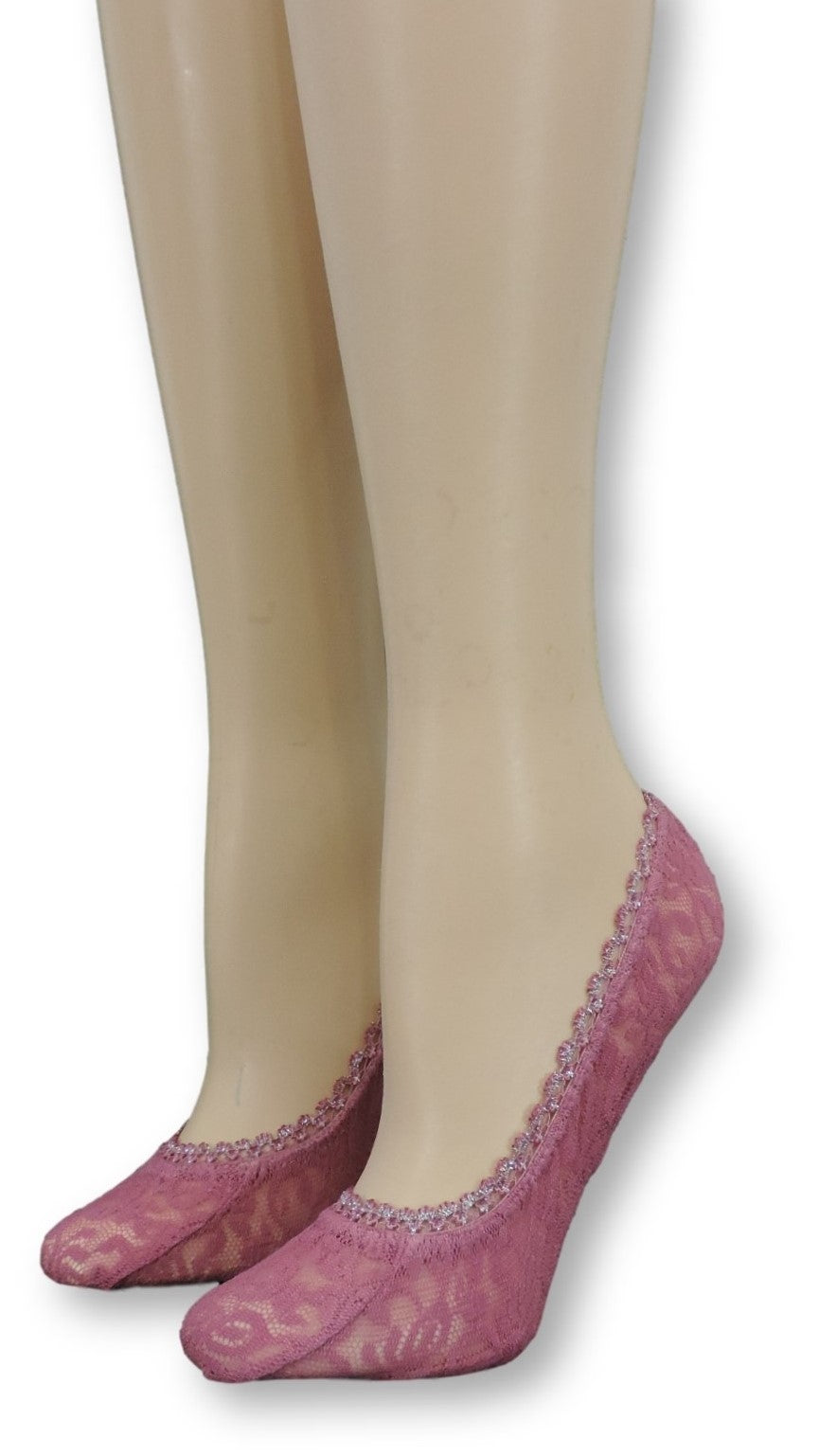Magenta Ankle Mesh Socks with Glitter Lace - Global Trendz Fashion®