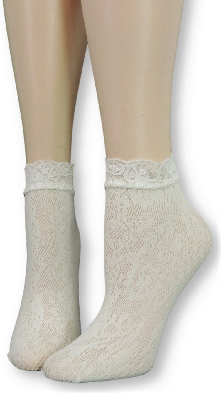 Alabaster Mesh Socks with lace - Global Trendz Fashion®