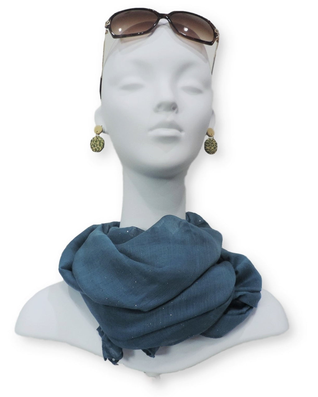 Prussian Blue Glitter Viscose Scarf - Global Trendz Fashion®