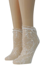 Ivory Mesh Socks with frill with beads