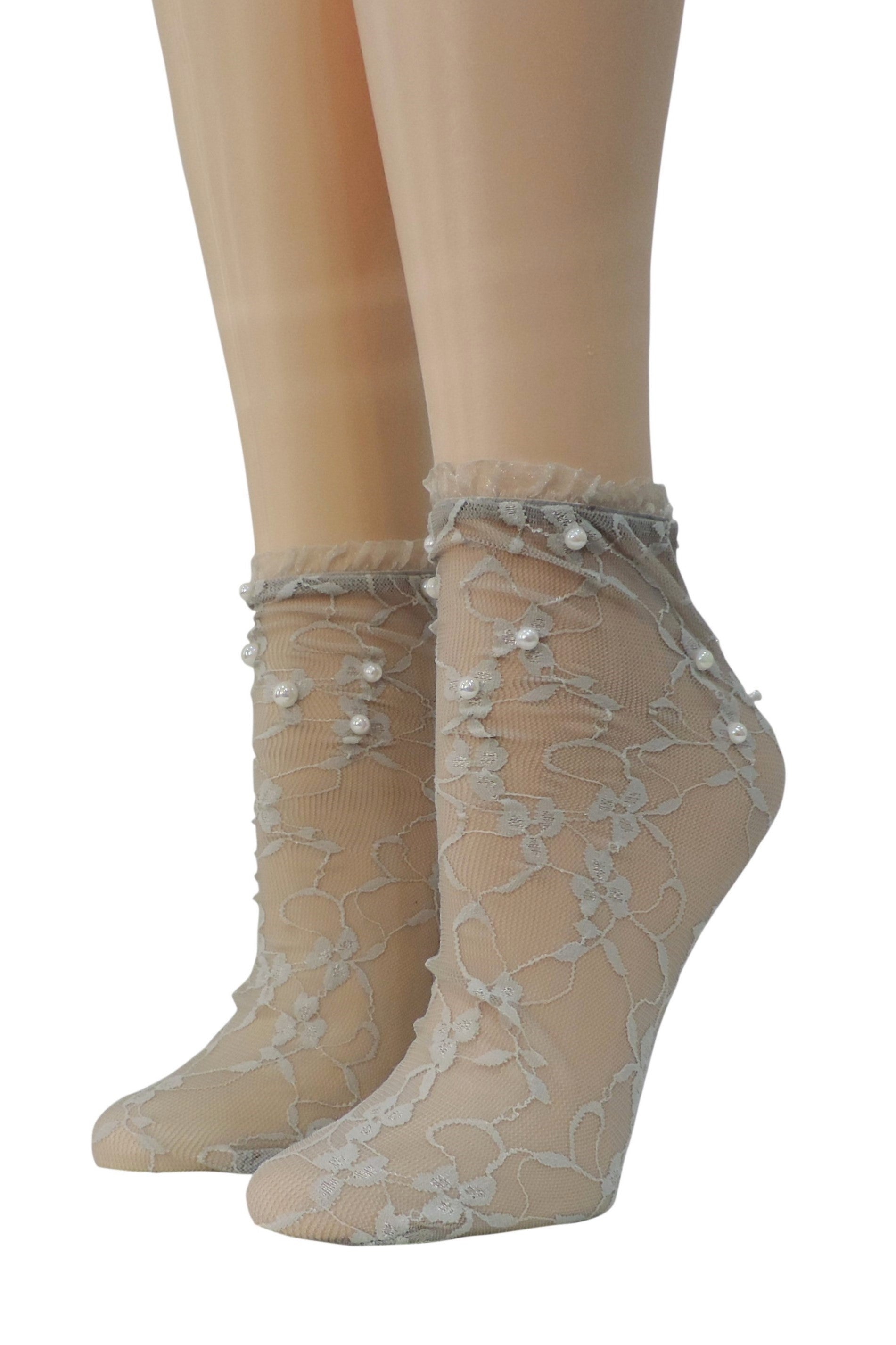 Silver Charm Mesh Socks with frill and beads