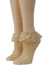 Golden Mesh Socks with edging lace and beads