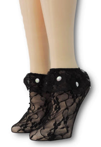 Coal Mesh Socks with edging lace and beads