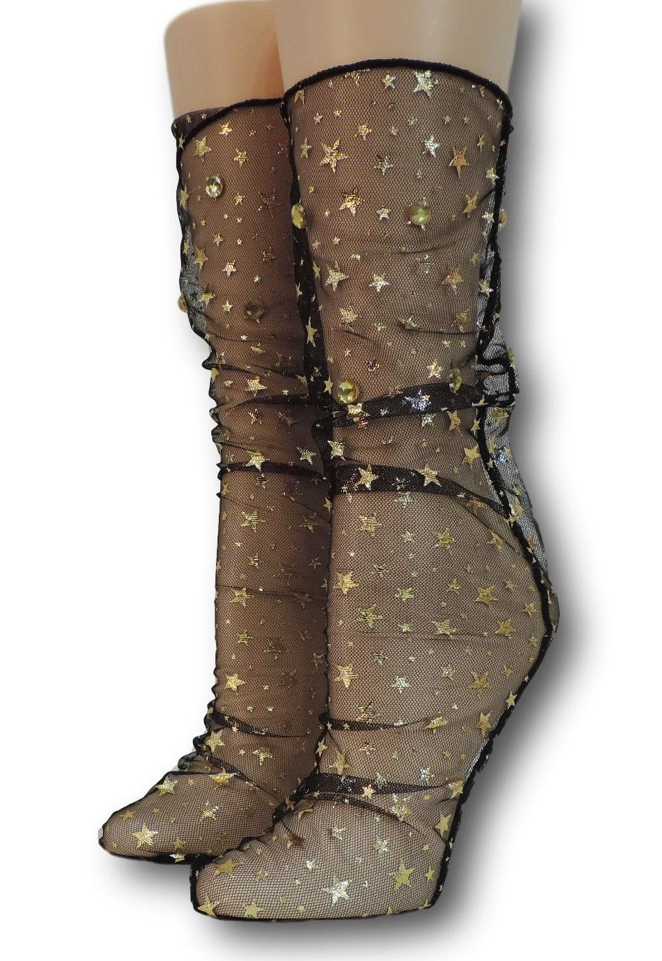 Golden Shiny Tulle Socks with beads