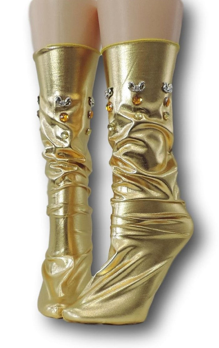 Metallic Gold Reflective Socks with beads