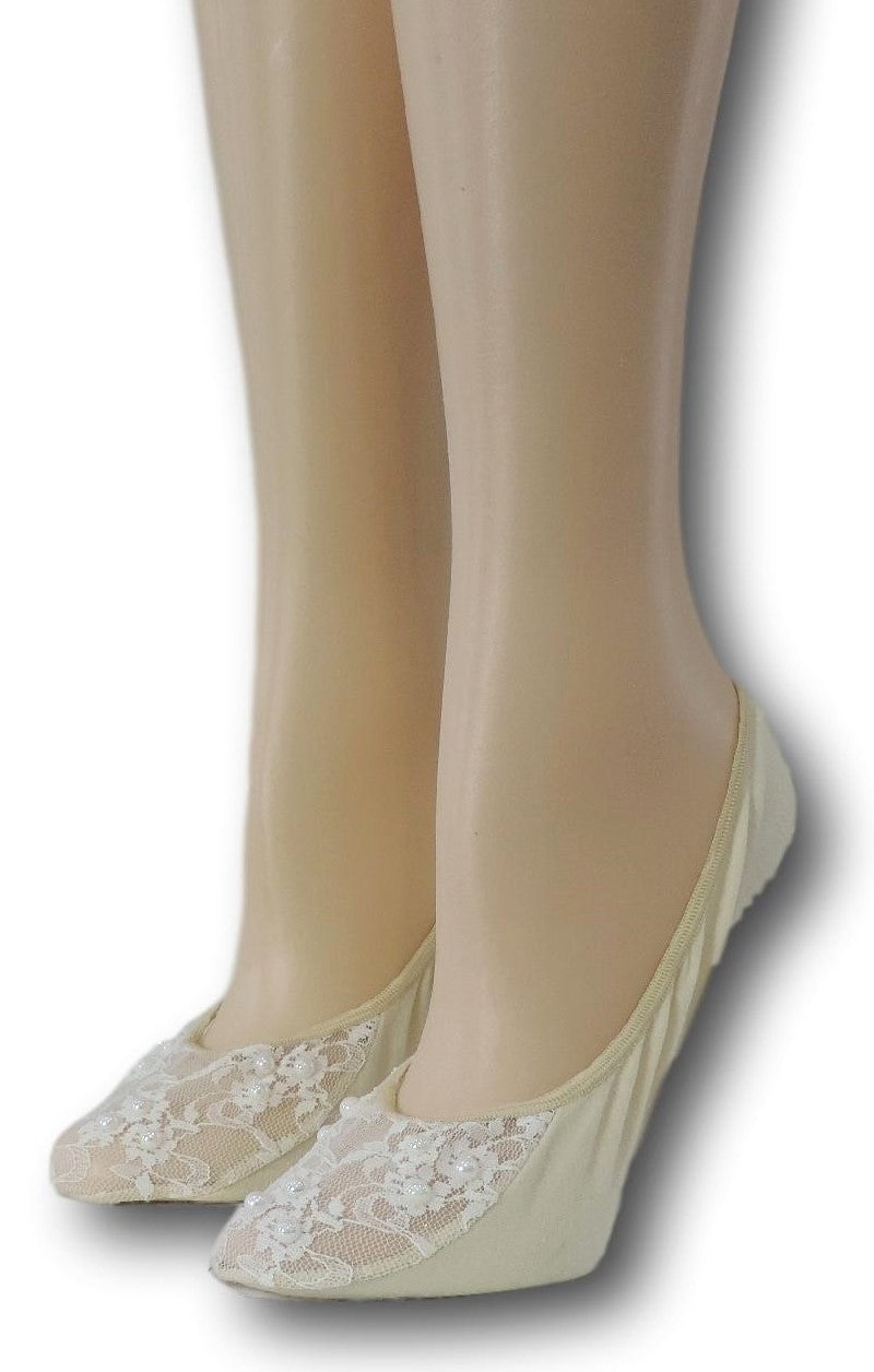 Sage Ankle Socks with White Mesh Top and beads