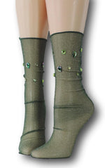 Nature Green Tulle Socks with beads