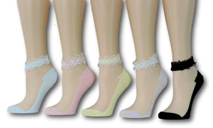 Ankle Sheer Socks with lace (Pack of 5 Pairs)