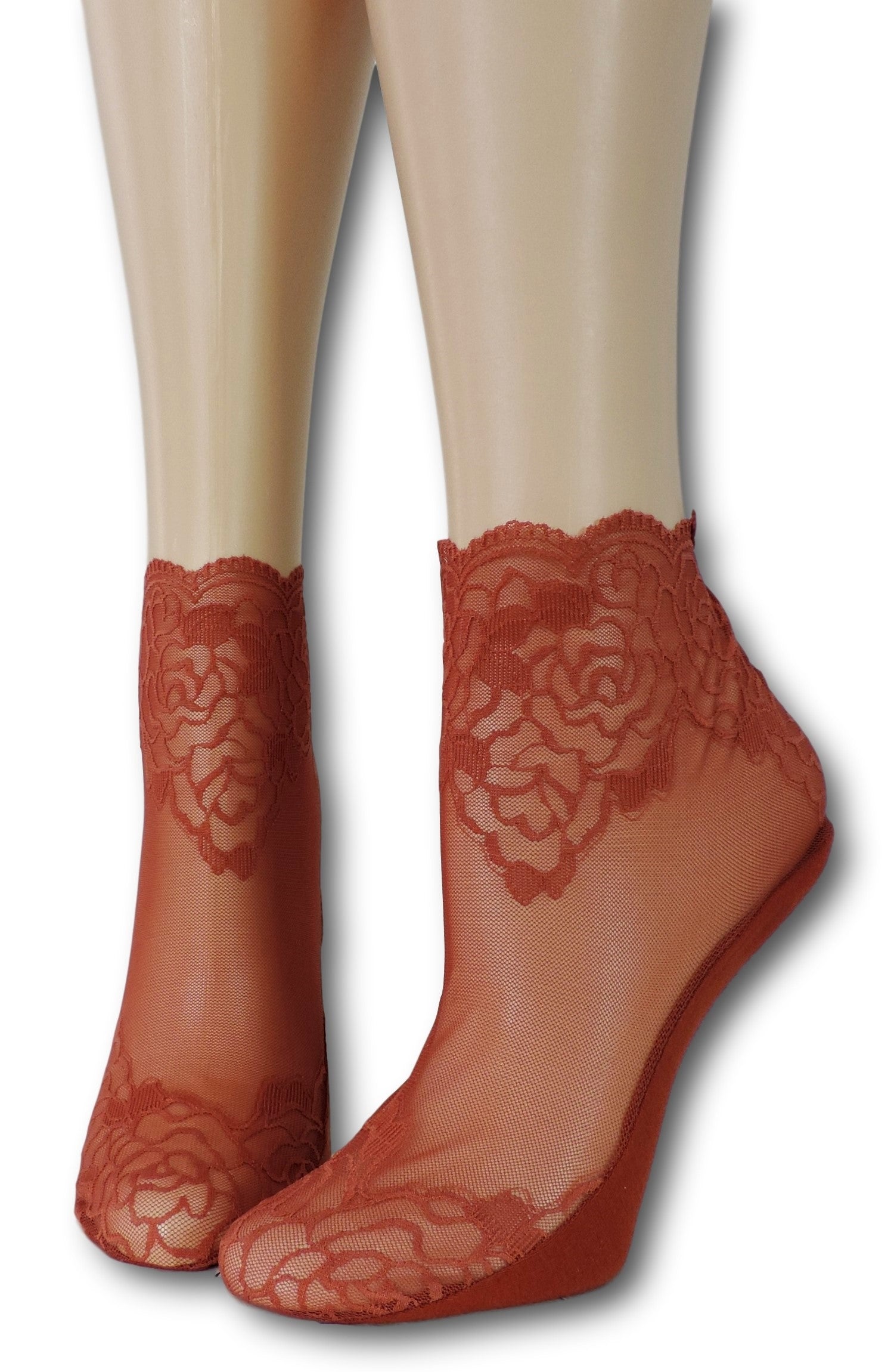 Red Rose Ankle Sheer Socks