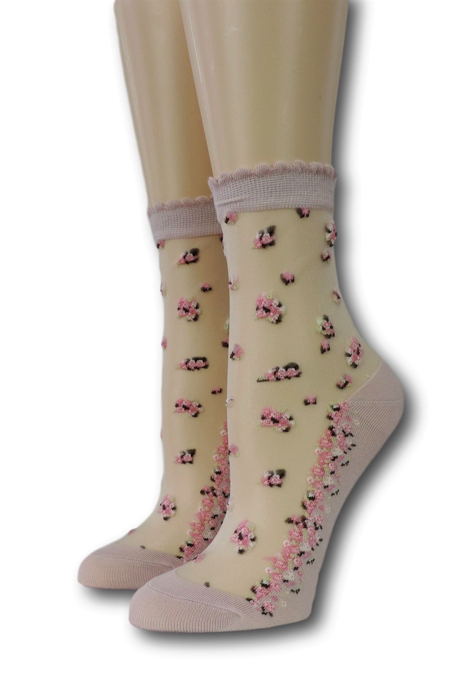 Small Pink Flowers Sheer Socks