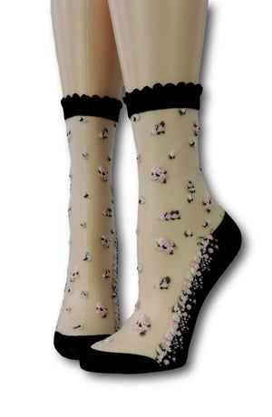 Cute Pink Flowers Sheer Socks