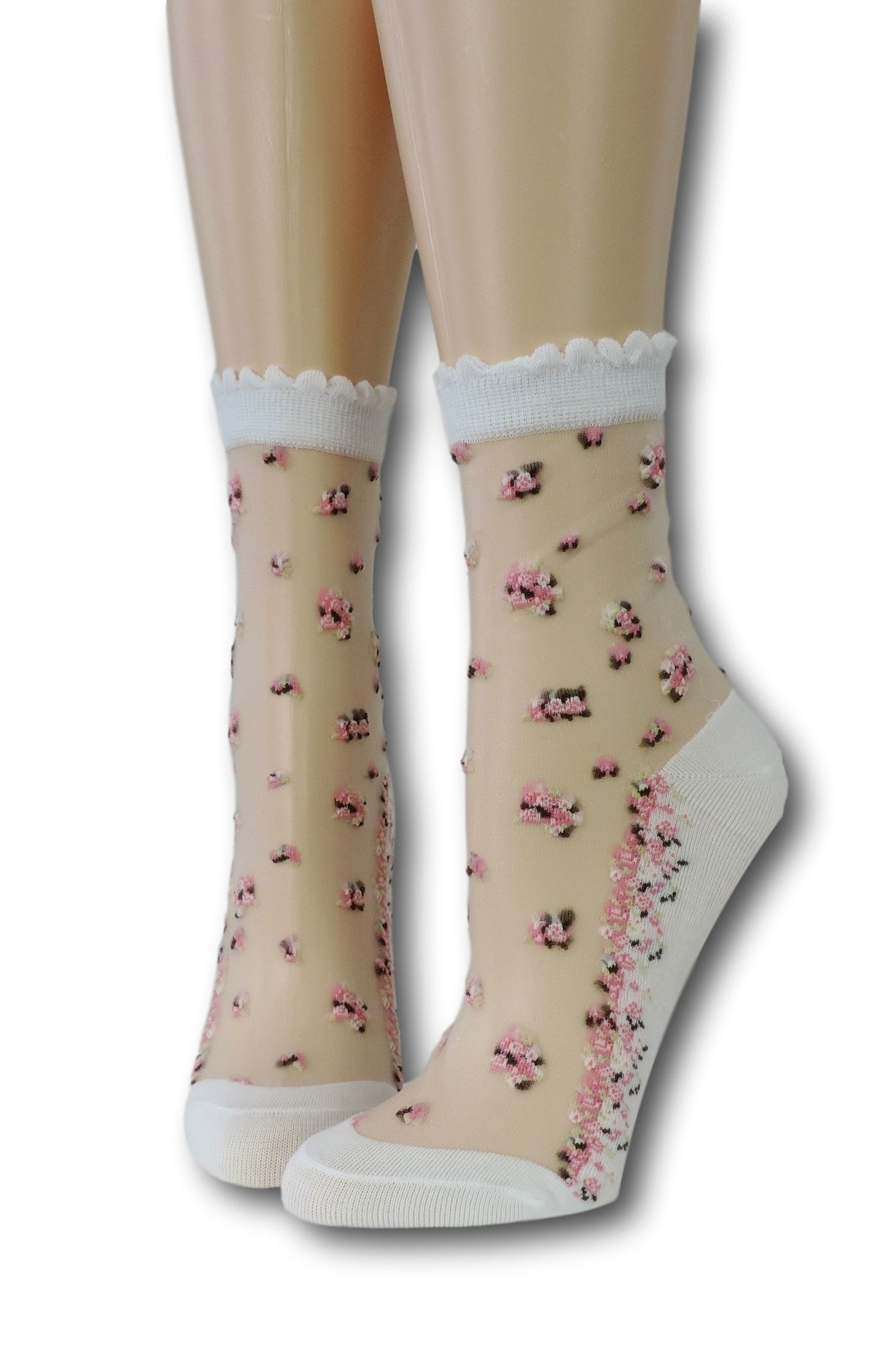 Young Pink Flowers Sheer Socks