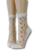 Young Pink Flowers Sheer Socks