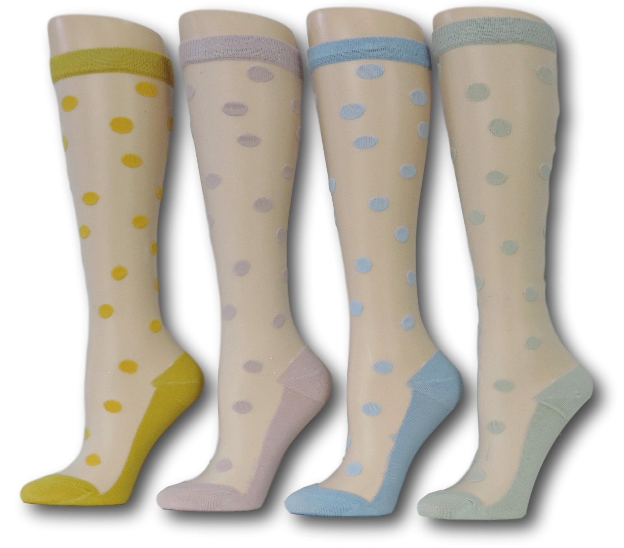 Knee High Polka Sheer Socks (Pack of 4 Pairs)