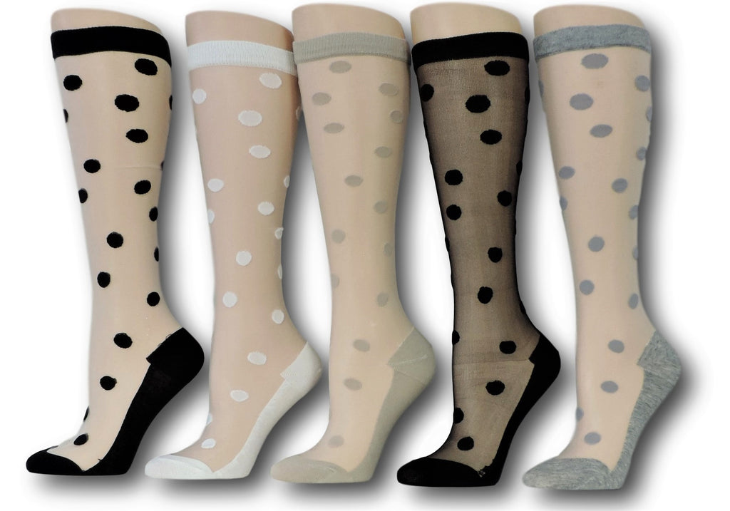 Knee High Polka Sheer Socks (Pack of 5 Pairs)