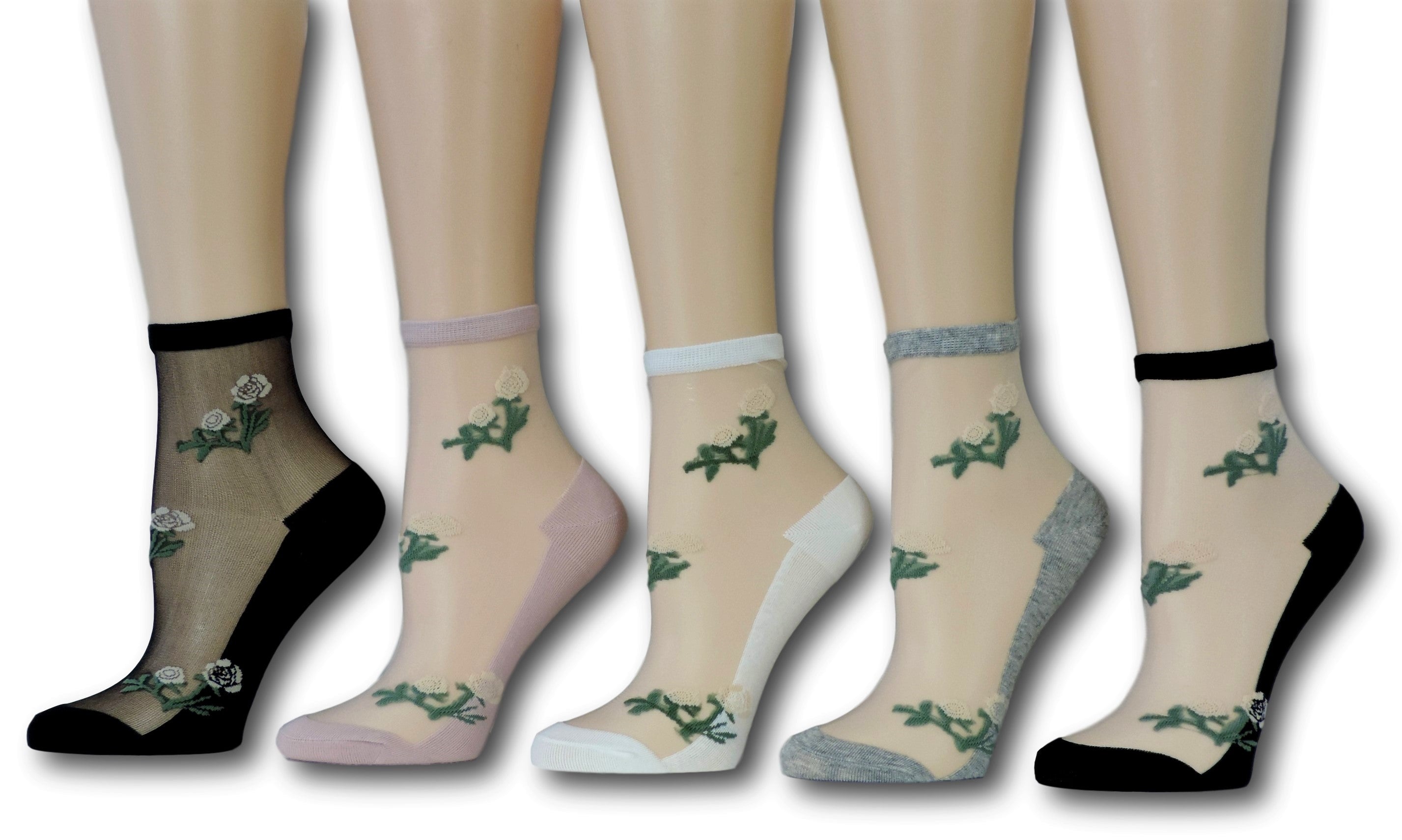 Floral Sheer Socks (Pack of 5 Pairs)