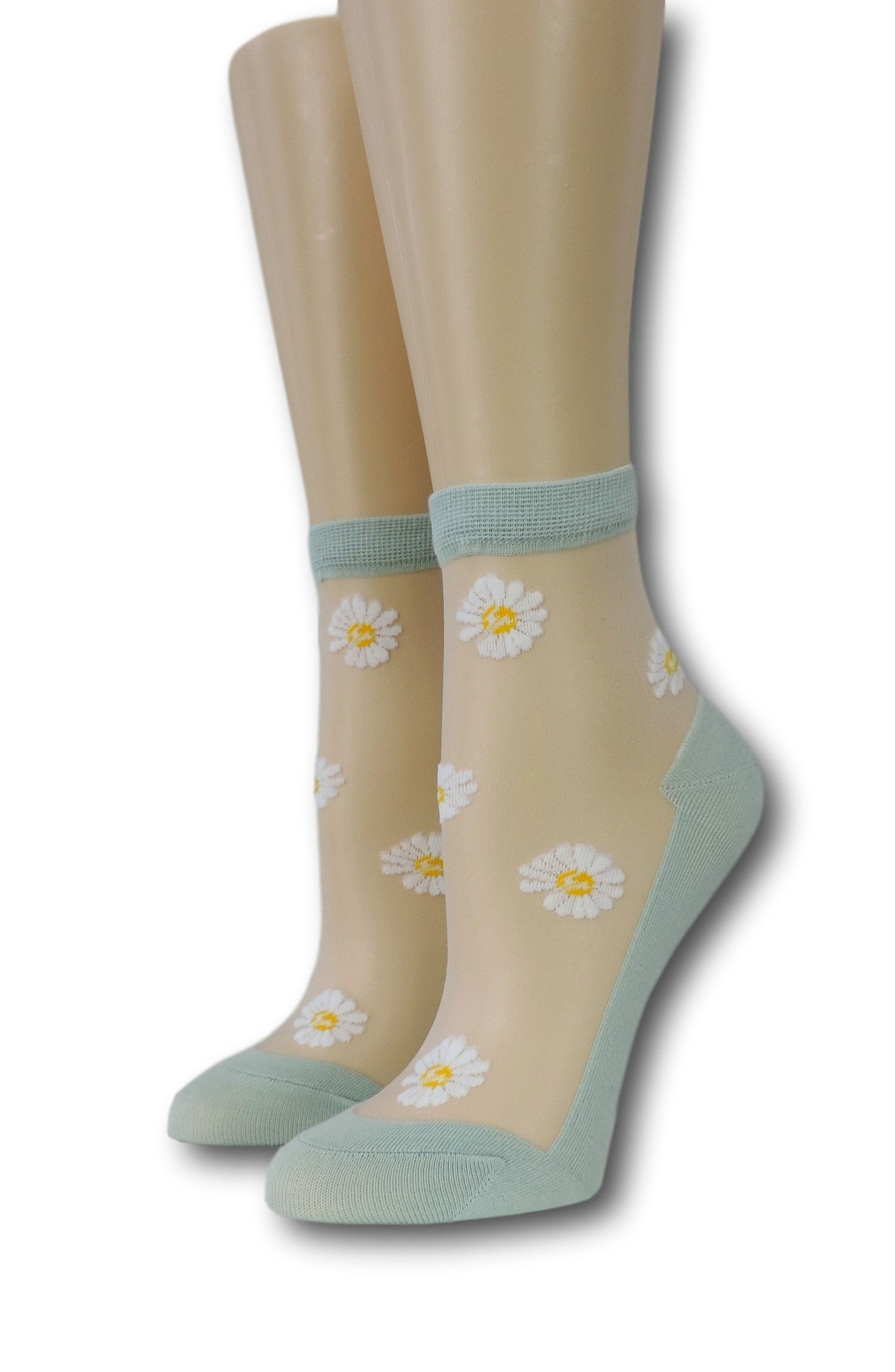 White Sunflower Green Sheer Socks