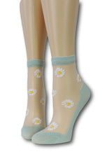 White Sunflower Green Sheer Socks