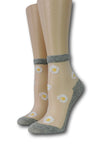 White Sunflower Grey Sheer Socks
