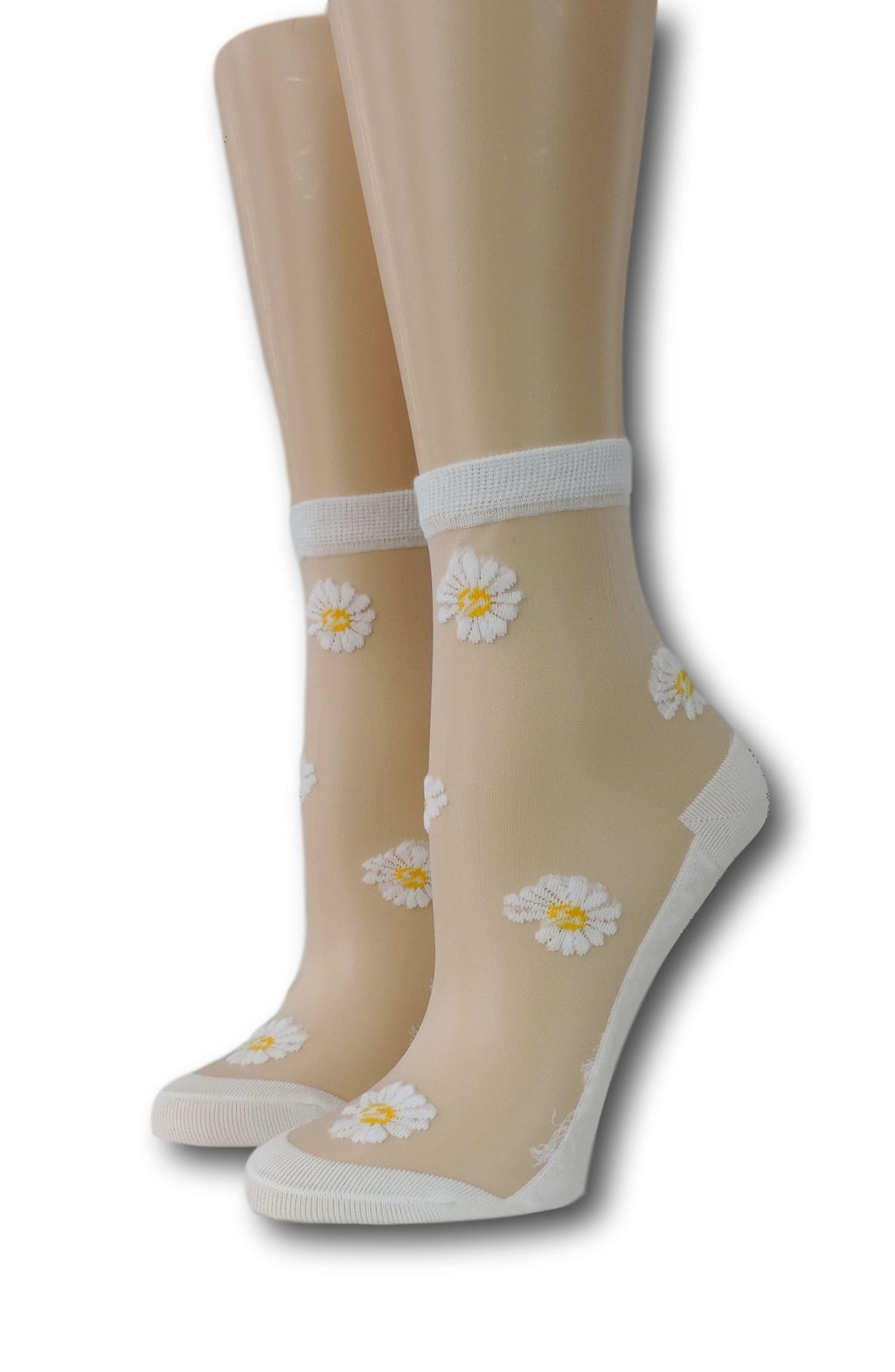 White Sunflower Pearl Sheer Socks